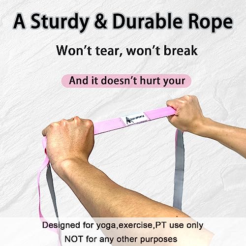 Stretching Strap Yoga Strap with Loops for Physical Therapy, Non-Elastic - color: Blue/Light Blue+Pink/Light Gray