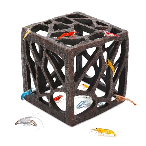 Cube Aquarium Decoration Resin-Modern Hollow Geometric Fish Tank Ornament for Shrimp & Plant Tanks-Approx. 4.1" L x 4.1" W x 4.1" H(Cube) - color: Cube