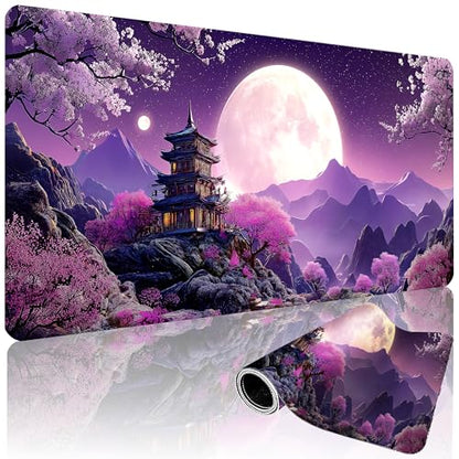 XXL Gaming Mouse Pad 35.4 x 15.7 Inch, Large Extended Desk Mousepad, Water-Resistant Surface, Stitched Edges, Non-Slip Rubber Base Desk Mat for Gaming & Office - color: Cherry Moon