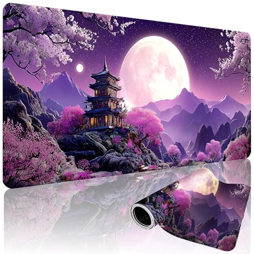 XXL Gaming Mouse Pad 35.4 x 15.7 Inch, Large Extended Desk Mousepad, Water-Resistant Surface, Stitched Edges, Non-Slip Rubber Base Desk Mat for Gaming & Office - color: Cherry Moon