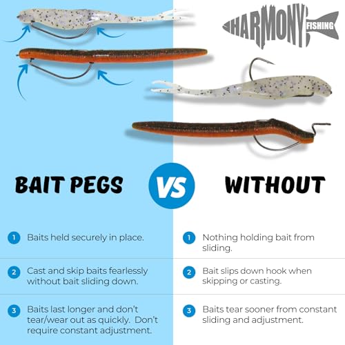 Bait Pegs (100 Pack) - Rubber pegs for Pegging Soft Plastic Fishing Lures to Hooks, jigs, chatterbaits, etc [Select Size] - size: NO