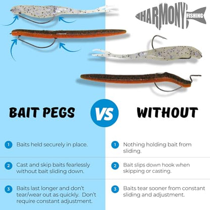 Bait Pegs (100 Pack) - Rubber pegs for Pegging Soft Plastic Fishing Lures to Hooks, jigs, chatterbaits, etc [Select Size] - size: NO