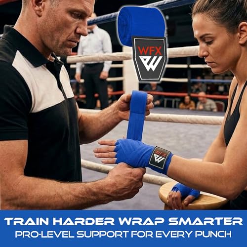 WFX Boxing Hand Wraps 3.5 4.5 Meter Martial Arts Bandages Inner Gloves Wrist Support Straps Punching Under Hand Knuckles Heavy Elasticated Training Bag Mitts Muay Thai - color: Blue, size: 4.5 M