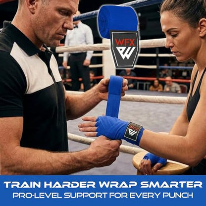 WFX Boxing Hand Wraps 3.5 4.5 Meter Martial Arts Bandages Inner Gloves Wrist Support Straps Punching Under Hand Knuckles Heavy Elasticated Training Bag Mitts Muay Thai - color: Blue, size: 4.5 M