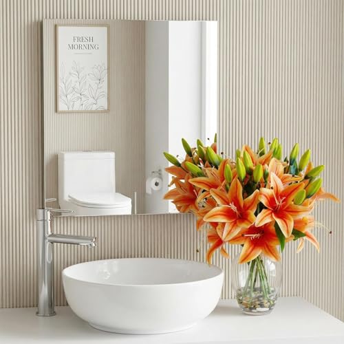Garvee Tiger Lily Artificial Flowers, Lifelike Fake Lilies in Vase with Faux Water, Artificial Floral Arrangements for Home Office Anniversary, Birthday & Special Occasions Decor, Orange