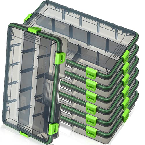 6 Pcs Fishing Tackle Boxes Waterproof Airtight Plastic Tackle Box Organizer Transparent Fishing Tackle Storage with Adjustable Dividers for Terminal Tackle Lure Bait Hook(Large)