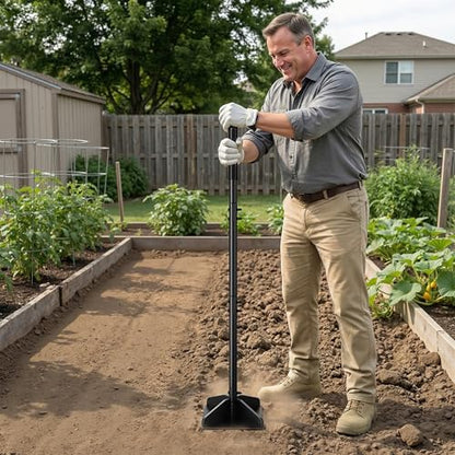 Heavy Duty Steel Tamper, 48" Handle Tamper with Comfortable Rubber Grip, 8×8" Garden Tamper Tool for Soil, Gravel, Asphalt & Lawn - size: 8*8