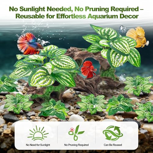 8 Pcs Fish Tank Decor，Silk Aquarium Plants Green Silk Leaf pad Hammock Artifical Driftwood cave Betta Fish Tank Accessories 7 x 2.8 x 4 inches(LxWxH) - size: 8 Pcs Silk Aquarium Plants（Style C）