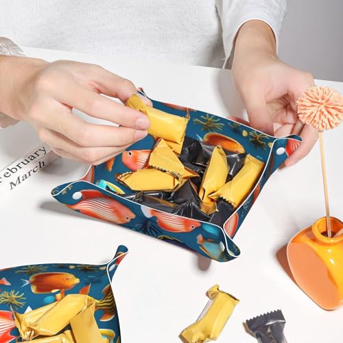 Submarine Reef Fish Leather Storage Tray Small Stylish and Personalized Small Items and Cosmetics Organizer