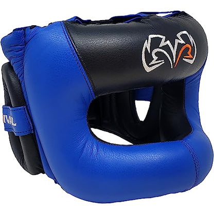 RIVAL Boxing RHGFS3 Face-Saver Sparring Headgear - Wide Eye Opening, Premium Leather, and Thermoplastic Inner Frame - color: Blue, size: Small-Medium