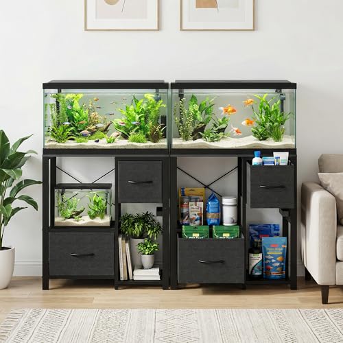 20-29 Gallon Fish Tank Stand, Aquarium Stand with Power Outlet, Heavy Duty Metal and Wood Aquarium Stand with 6-Leg Support and 4-Tier Open Storage Shelves