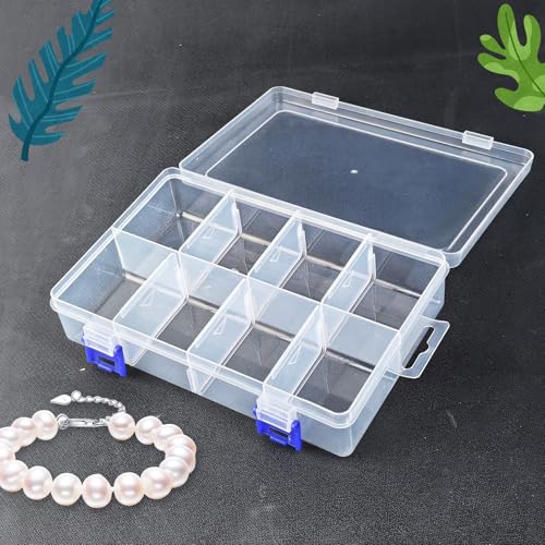 Plastic Organizer Box with Dividers 2-Pack, Clear Bead Storage Organizer, Adjustable Compartments for Small Parts, Bead Storage Containers for Crafting, Jewelry, Sewing, DIY Accessories