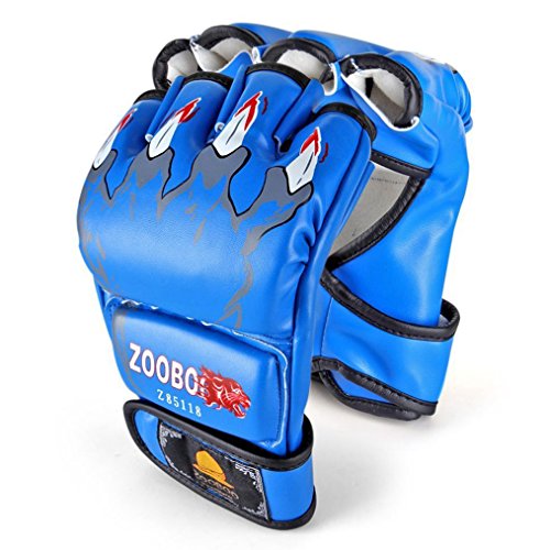 ZooBoo MMA Gloves, Half-Finger Boxing Fight Gloves MMA Mitts with Adjustable Wrist Band for Sanda Sparring Punching Bag Training - color: Blue