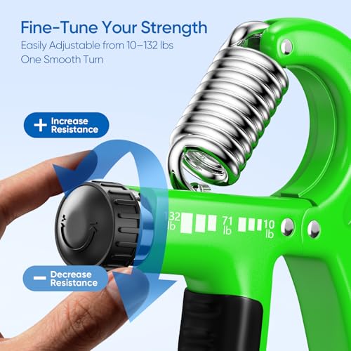 FitBeast Grip Strength Trainer 2 Pack – Adjustable Hand Grip Strengthener for Strength Training & Rehabilitation, 10-132 lbs Resistance Forearm Strengthener, Ideal for Athletes, Rehab, Office - color: Green