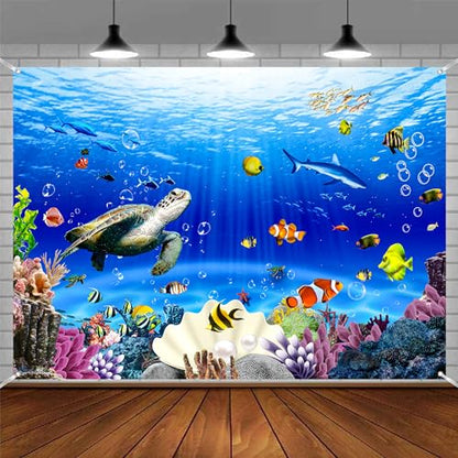 10x8 FT Under the Sea Backdrop Underwater Photo Backdrops Ocean Corals Fish Decorations Background Adult Baby Shower Birthday Party Photo Booth Props - size: 10x8 FT