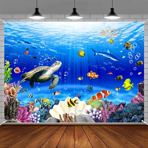 Under the Sea Backdrop 10x6 FT Underwater Photo Backdrops Ocean Corals Fish Decorations Background Adult Baby Shower Birthday Party Photo Booth Props - size: 10x6 FT