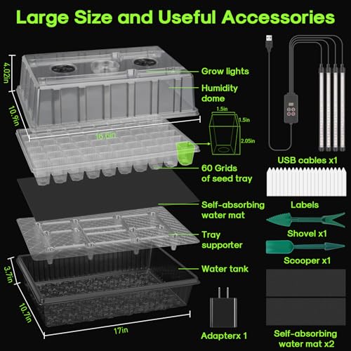 120-Cell Self-Watering Seed Starter Tray with Grow Light, 1-24H Timer, Seed Starter Kit with 4.02" Humidity Dome, Seedling Tray for Indoor Plant Starter, Plant Germination Trays-Black - color: Black