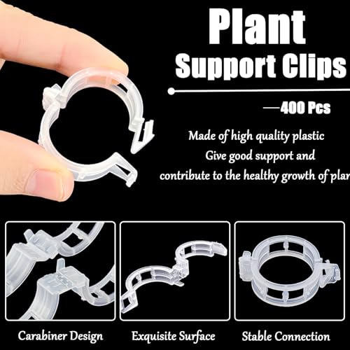 400 Pcs Plant Support Clips, Snap-On Trellis Clips for Climbing Plants, Tomato & Grape Vine Support, 1" Inner Diameter Plastic Garden Clips to Grow Upright (White)