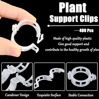 400 Pcs Plant Support Clips, Snap-On Trellis Clips for Climbing Plants, Tomato & Grape Vine Support, 1" Inner Diameter Plastic Garden Clips to Grow Upright (White)