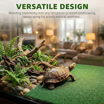 BESPORTBLE Turtle Basking Platform Artificial Grass Anti-Slip Turf Mat 19.6x9.8in for Aquarium Reptile Terrarium Amphibian Habitat