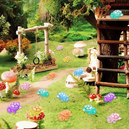 63Pcs Mini Resin Turtles, Luminous Tiny Turtles to Hide, Glow in The Dark, Miniature Turtle Bulk for Fairy Garden Aquarium Micro Landscape Potted DIY Craft Accessories Ornament Charms