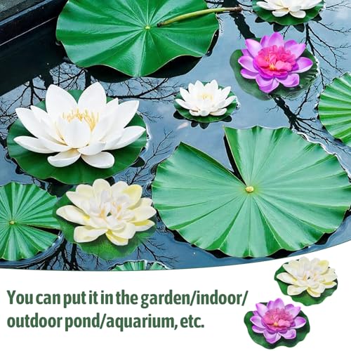 2PCS 10CM/3.94Inch Birdbath Fountain Accessory, Artificial Floating Foam Lotus Flower with Water Lily Pad, Artificial Lotus Flowers Decor, Lotuss Leaf Flower Floating Garden Pond Decor, Pool Decoratio