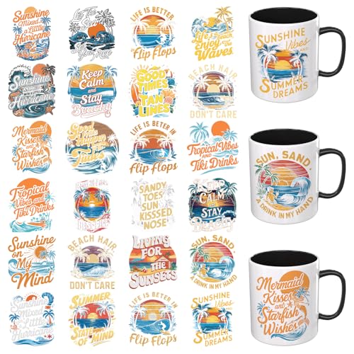 24PCS Summer Surfing UV DTF Cup Wrap Transfer Paper for Mugs, Glasses, Notebooks, Computers, Tables and Chairs, High Viscosity for DIY Creativity