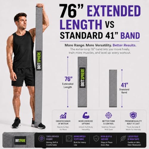 76-Inch Long Fabric Resistance Band Extended Heavy Duty Resistance Band - color: Gray