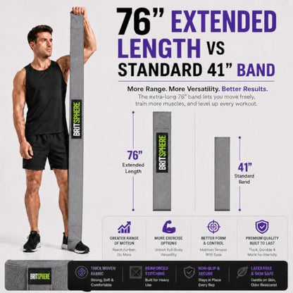 76-Inch Long Fabric Resistance Band Extended Heavy Duty Resistance Band - color: Gray