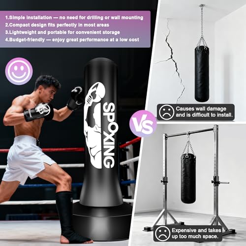 Punching Bag for Adults Teens, 70" Heavy Duty Boxing Bag with Stand | Kickboxing and MMA Muay Thai Training Equipment for Men and Women Beginners - color: Black Red Alphabet Pattern