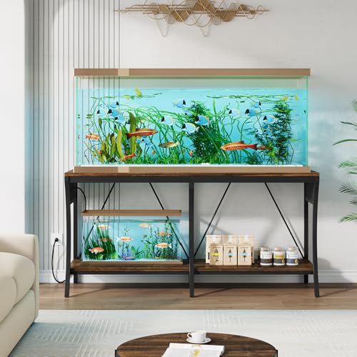 55-90 Gallon Fish Tank Stand, Metal Aquarium Stand, Power Outlets - color: Brown and Black