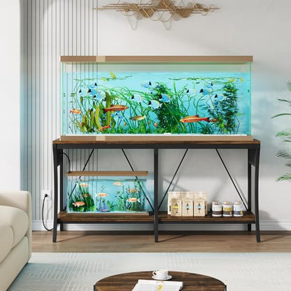 55-90 Gallon Fish Tank Stand, Metal Aquarium Stand, Power Outlets - color: Brown and Black