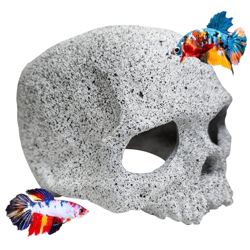 Aquarium Skull Reptile House Decor Ceramic Head Skeleton Decorations Cave Betta Toys Fish Hideout Stones House for Tank Landscape Decorative Hideout Cave Shelter Shrimp Cichlid Hiding Breeding