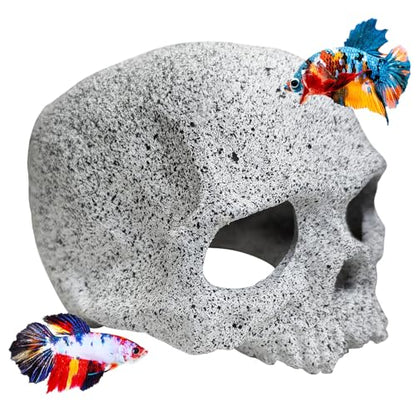 Aquarium Skull Reptile House Decor Ceramic Head Skeleton Decorations Cave Betta Toys Fish Hideout Stones House for Tank Landscape Decorative Hideout Cave Shelter Shrimp Cichlid Hiding Breeding