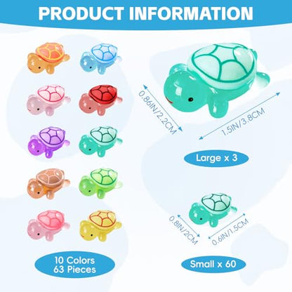 63Pcs Mini Resin Turtles, Luminous Tiny Turtles to Hide, Glow in The Dark, Miniature Turtle Bulk for Fairy Garden Aquarium Micro Landscape Potted DIY Craft Accessories Ornament Charms