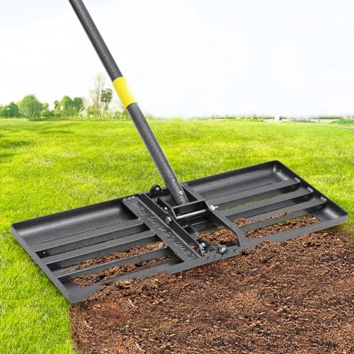 Lawn Leveling Rake with 30"x10" Foldable Curved Ground Plate, Heavy Duty 72" Long Handle Lawn Leveler Tool for Leveling Compost Soil Dirt Sand Grass Peat Moss - style: Foldable 30X10" - 6FT