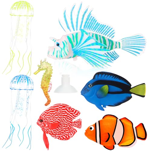 Weewooday 7 Pieces Artificial Fish Colorful Fake Fish Glowing Effect Aquarium Decor Floating Ornament for Tank Decoration(Simple Colors) - style: Simple Colors