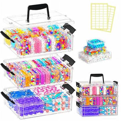 Bead Organizer Box 58 Pcs, 3-Tier Stackable Storage Box, and 3 Different Container Sizes Small Plastic Containers with Lids, Portability, Clear Organizers for Jewelry DIY Craft Storage