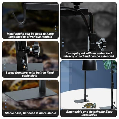 Reptile Lamp Stand Detachable & Extendable Metal Aquarium Light Riser with Hook and Stand Width Height Adjustable for Amphibian Terrarium Aquarium Tank|Terrarium Heat Lamps Mats