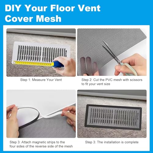 4 PCS DIY Magnetic Vent Covers-13.8" x 11.8" Customizable Air Register with Easy-to-Cut Mesh & Magnetic Strips, Create Perfect Fit for Floor/Wall/Ceiling Vents, Ideal for Custom Home Vent Solutions.