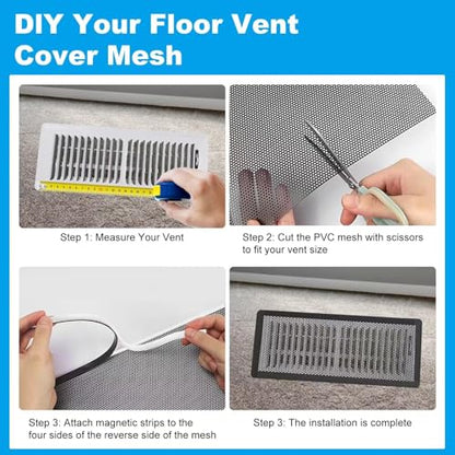 4 PCS DIY Magnetic Vent Covers-13.8" x 11.8" Customizable Air Register with Easy-to-Cut Mesh & Magnetic Strips, Create Perfect Fit for Floor/Wall/Ceiling Vents, Ideal for Custom Home Vent Solutions.