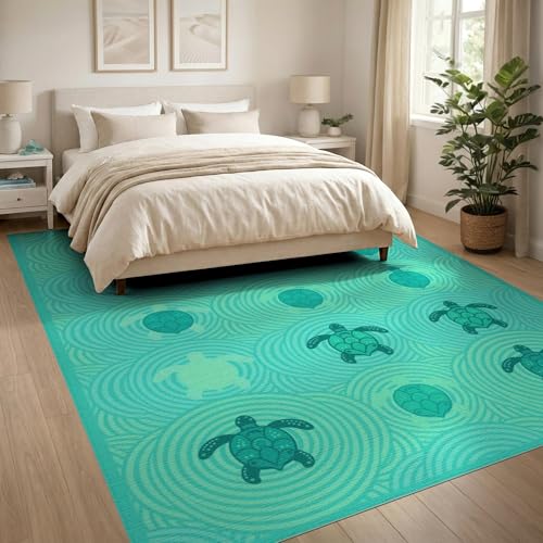 8'x10' Washable Modern Turtle Large Rug, Turquoise Non-Shedding Pet Friendly Carpet Foldable Easy Care Mat for King Size Bedroom, Master Suite, Under Bed | Ref:1955115 - color: Blue/Pattern 12, size: 8' x 10' (Rectangular)