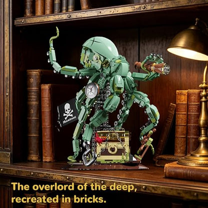 Steampunk Pirate Octopus Building Set for Adults, Mechanical Ocean Animal Collectible Model with Treasure Chest & Flag, Idea Gift for Teens Desk Decor Display -1128pcs