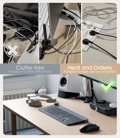 Cable Management Under Desk, Adjustable Self-Adhesive Silicone Cable Ties Cord Organizer, Reusable Heavy-Duty Cord Holder Under Table for Office, Home, School (10Pcs-Black)