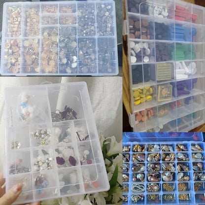 Xiaoyztan Clear Plastic Organizer, 18 Fixed Grids, Jewelry Box Bead Storage Container for Small Parts, Fishing Tackle, DIY Crafts, and Earrings, Overall 8 x 4.7 x 1.3 Inch, 2Pcs - size: 8.0x4.7x1.3 in