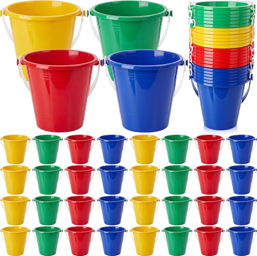 48 Pcs Beach Bucket Sand Buckets Bulk for Kids 5 Inch Colorful Fun Plastic Pails and Sandcastle Mold for Toddler Summer Beach Birthday Party Favors Pool Play Castle Water (4 Colors) - color: 4 Colors