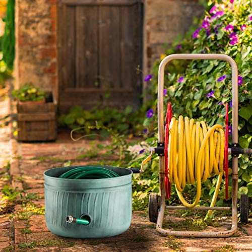 Garden Hose Holder Storage Pot with Lid 17 x 11.5" | Water Hose Container Pot Outdoor or Indoor Use | Expandable Water Hose Hider l | (‎Sculptor’s Secret Harbor Teal) - Handmade