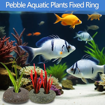 4PCS 0.8" Holes Natural River Stone Plant Weights for Aquarium，Pebble Aquatic Plants Fixed Ring for Aquatic Plants，Unique Shape & Size Decorative River Rock for Landscape Plant(