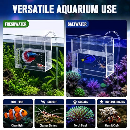 2 Pack Drip Acclimation Container for Fish, Coral & Shrimp, Hanging Aquarium Acclimation Box, Clear Acrylic Specimen Container, for Drip System, Saltwater & Freshwater Aquariums, Small