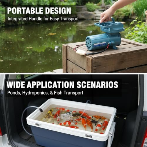Aquarium Air Pump, DC 12V 35W Fish Aerator for Pond Aquaculture Oxygen Pump with Adjustable Knob Portable Fish Tank Pump for Hydroponics, Fish Farm, 8.6 x 4.3 x 5.5 Inch
